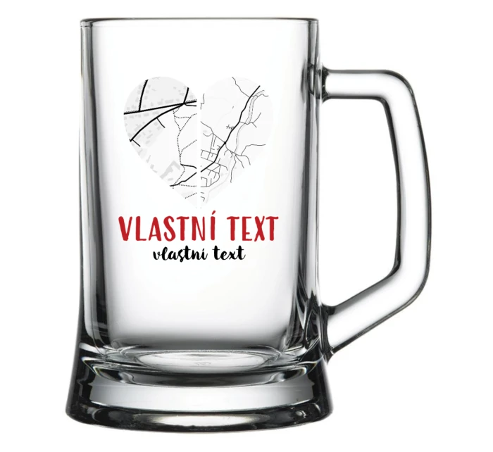 Personalizovaná pivní sklenice - dvě mapy jako srdce Personalizovaná pivní sklenice - dvě mapy jako srdce