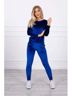 Velurová souprava s řasením na zadní straně chrpově modrá