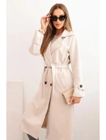 Dámský kabát v pase s límcem a knoflíky světle béžový