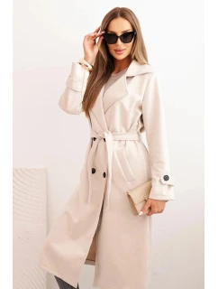 Dámský kabát v pase s límcem a knoflíky světle béžový