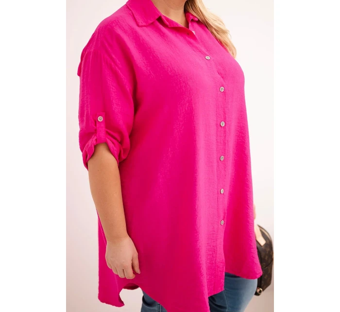 Dámská košile Plus Size z viskózy s delším zadním dílem fuchsie Dámská košile Plus Size z viskózy s delším zadním dílem fuchsie