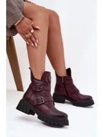 Kožené zateplené dámské boty s přezkami a ozdobným detailem model 21707581 bordó - Zazoo