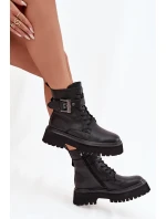 Kožené workery dámské zateplené s ozdobnou sponou D&A model 21715550 Černé - S.Barski