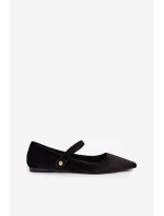 Dámské sametové baleríny s páskem a zlatým detailem model 21834646 – černé - Kesi