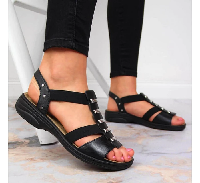 Černé kožené sandály W model 22050404 Rieker - Inny Černé kožené sandály W model 22050404 Rieker - Inny