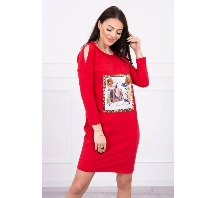 Šaty s 3D grafikou a ozdobnými volánky červené Šaty s 3D grafikou a ozdobnými volánky červené