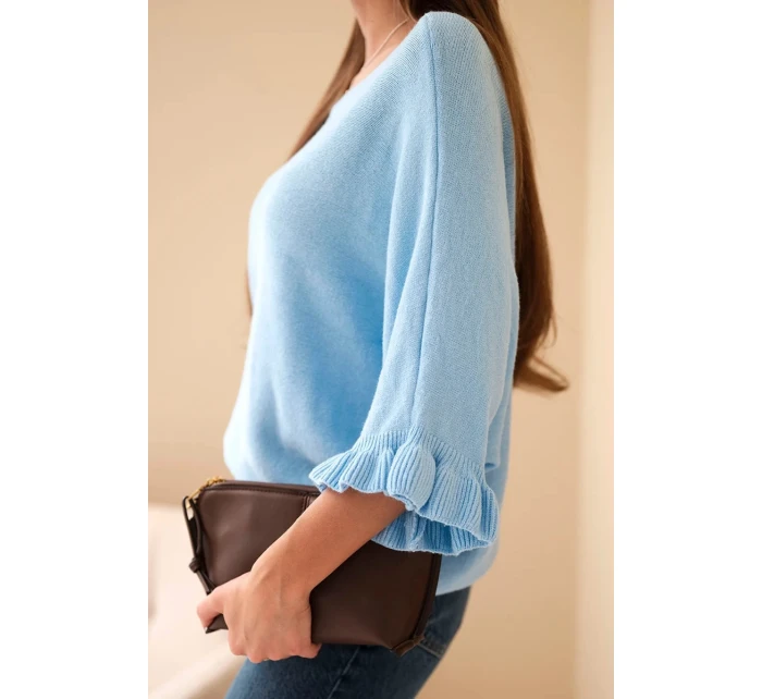 Dámský svetr typu model 21949278 s kulatým výstřihem modrý - K-Fashion