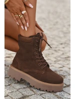 Semišové dámské workery s šněrováním Big Star model 21708627 hnědé - Big Star Shoes