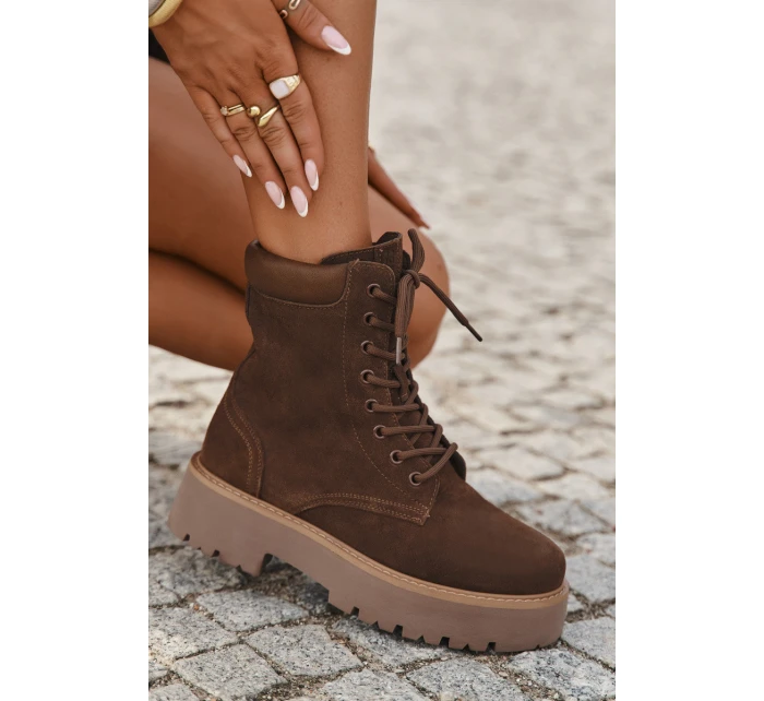 Semišové dámské workery s šněrováním Big Star model 21708627 hnědé - Big Star Shoes