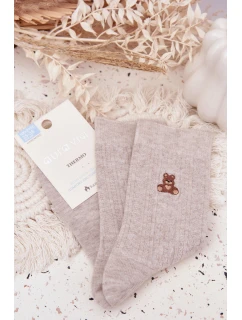 Dámské teplé ponožky s vlna a motivem medvídka – šedé