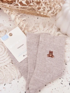 Dámské teplé ponožky s vlna a motivem medvídka – šedé