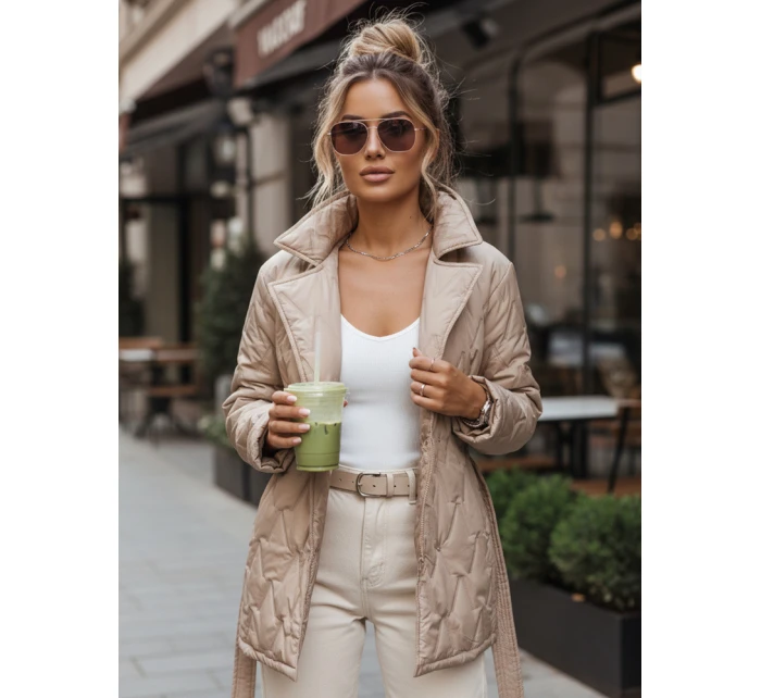 Dámská přechodná bunda s páskem béžová FashionStreet TY5589