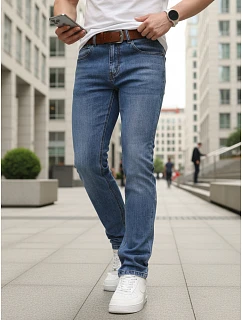 Pánské úzké džínové kalhoty s páskem modré FashionStreet UX4490