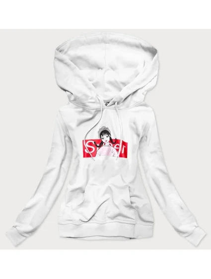 Bílá dámská sportovní mikina s kapucí model 15414637 - Ambitionfly Bílá dámská sportovní mikina s kapucí model 15414637 - Ambitionfly