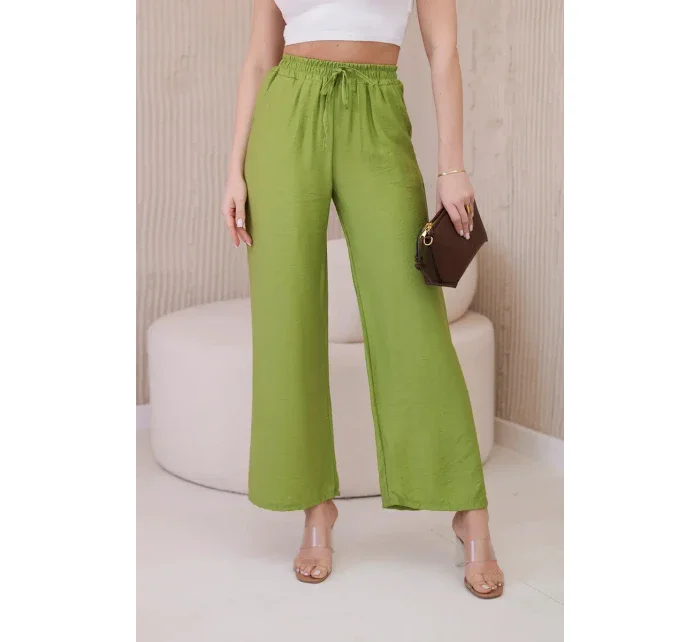 Viskózové kalhoty se širokými nohavicemi oliva Viskózové kalhoty se širokými nohavicemi oliva
