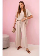 Viskózový komplet se zlatým lemováním tmavě béžová