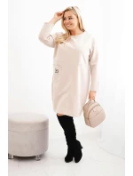 Dámské šaty Plus Size model 21486222 s kapsou a rukávem 3/4 béžový - K-Fashion