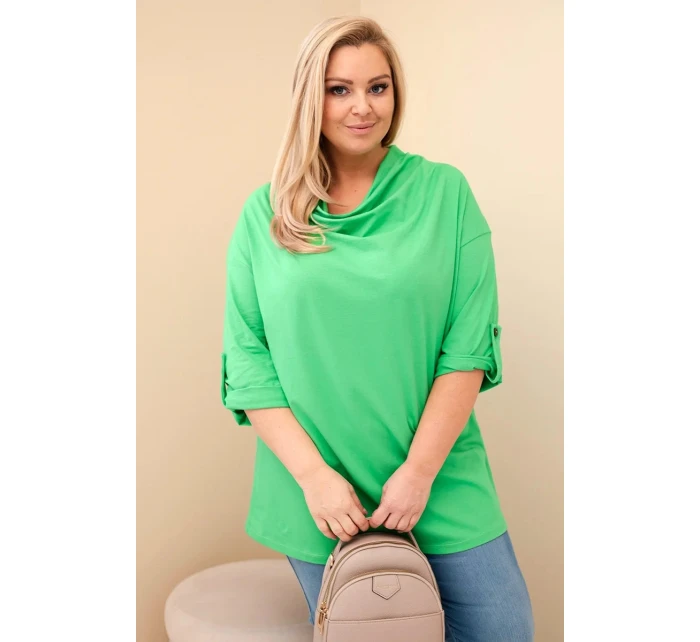 Dámská halenka Plus Size s bavlnou volného střihu s vodním výstřihem světle zelená