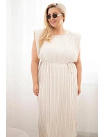Dámské šaty Plus Size z viskózy, model 22141180 se zavazováním béžové - K-Fashion