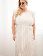Dámské šaty Plus Size z viskózy, plisované, se zavazováním béžové