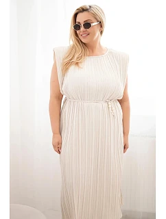 Dámské šaty Plus Size z viskózy, plisované, se zavazováním béžové