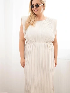 Dámské šaty Plus Size z viskózy, plisované, se zavazováním béžové