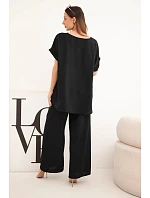 Dámský komplet Plus Size halenka a kalhoty se širokou nohavicí černý Dámský komplet Plus Size halenka a kalhoty se širokou nohavicí černý