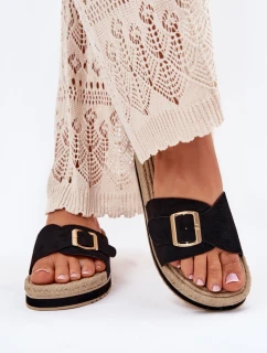 Dámské Sandały Na Platformě Se Zlatou Přezkou Černé Selira