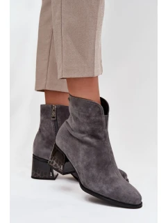 Dámské boty z přírodního semiše na podpatku vyhřívané Vinceza 66806 šedé