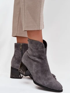 Dámské boty z přírodního semiše na podpatku vyhřívané Vinceza 66806 šedé