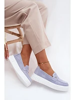 Kožené semišové dámské polobotky na platformě s  modré model 22126213 - VINCEZA