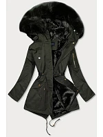Dámská zimní bunda parka s kapucí khaki (b531-11)