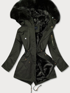 Dámská zimní bunda parka v khaki barvě s kapucí (B531-11)