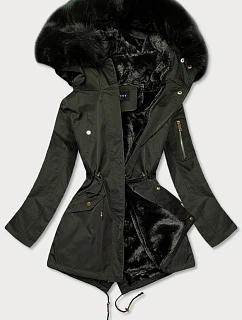 Dámská zimní bunda parka s kapucí khaki (b531-11)