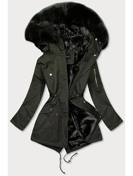 Dámská zimní bunda parka s kapucí khaki (b531-11)