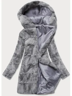 Šedá dámská bunda-kožíšek s kapucí (br9741-9)