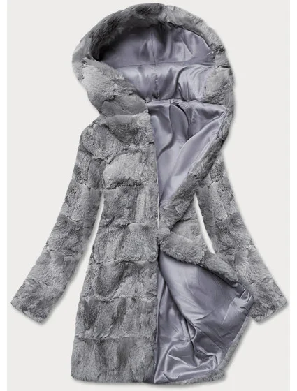 Šedá dámská bunda-kožíšek s kapucí (br9741-9) Šedá dámská bunda-kožíšek s kapucí (br9741-9)