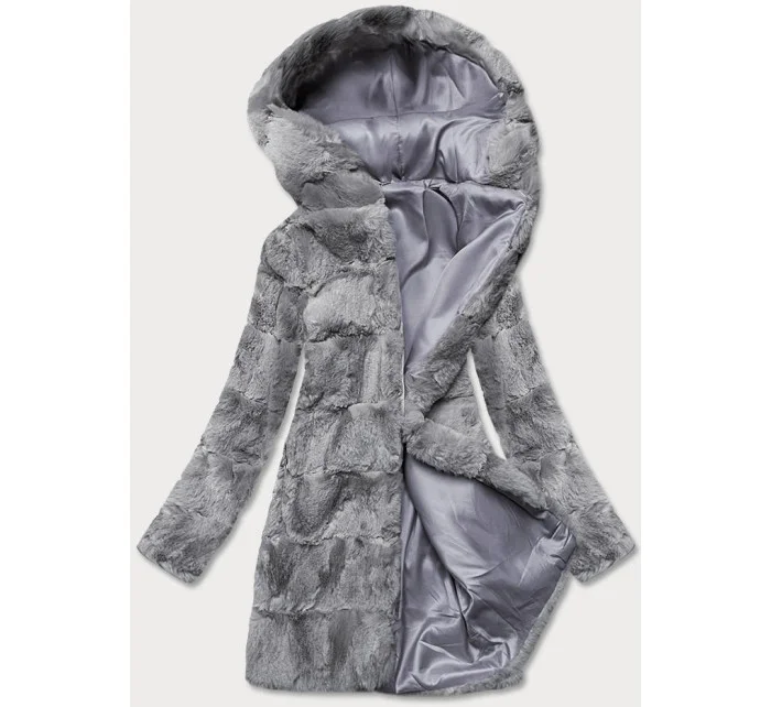 Šedá dámská bunda-kožíšek s kapucí (br9741-9) Šedá dámská bunda-kožíšek s kapucí (br9741-9)