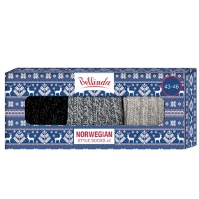 Dárková krabička zimních ponožek 3 páry NORWEGIAN STYLE SOCKS BOX - BELLINDA - světle modrá