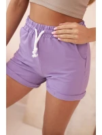 Dámské bavlněné šortky s gumou a zavazováním v pase fialové Dámské bavlněné šortky s gumou a zavazováním v pase fialové