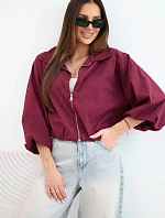 Dámská bavlněná bomber bunda na zip švestková