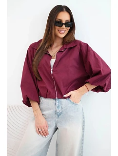 Dámská bavlněná bomber bunda na zip švestková