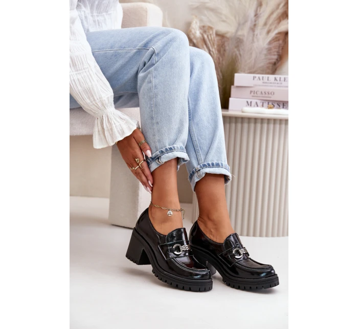 Zazoo 20175 Lakované Polobotky Dámské Na Podpatku Přírodní Kůže Černé