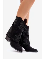 Ozdobené kozačky do půli na podpatku černé model 21675928 - S.Barski