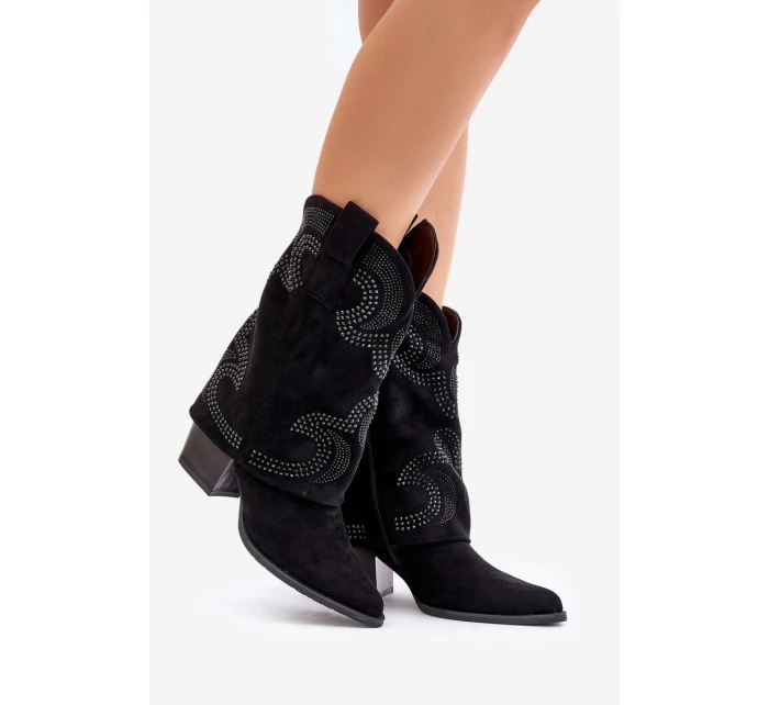 Ozdobené kozačky do půli na podpatku černé model 21675928 - S.Barski