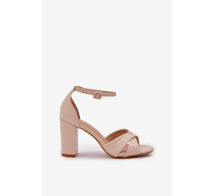 Sandály Na Podpatku Z Eko Kůže Béžové model 21684746 - Boto Sandály Na Podpatku Z Eko Kůže Béžové model 21684746 - Boto