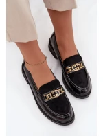 Lakované dámské mokasiny se zlatým ozdobením S.Barski HY52-540 Černé