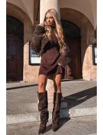 kozačky na jehlovém podpatku z eko semiše vyhřívané čokoládové model 21757792 - Boto