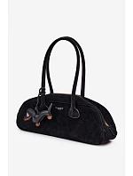 Bagetová Kabelka z Napodobeniny Semiše Přívěsek Jezevčík Černá Annette