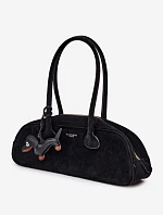 Bagetová Kabelka z Napodobeniny Semiše Přívěsek Jezevčík Černá Annette